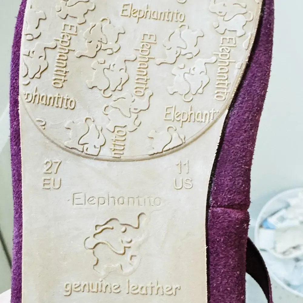 Elephantito Shoes Girls 11 Purple Suede Ballet Flats Elastic Strap Slip On Dress